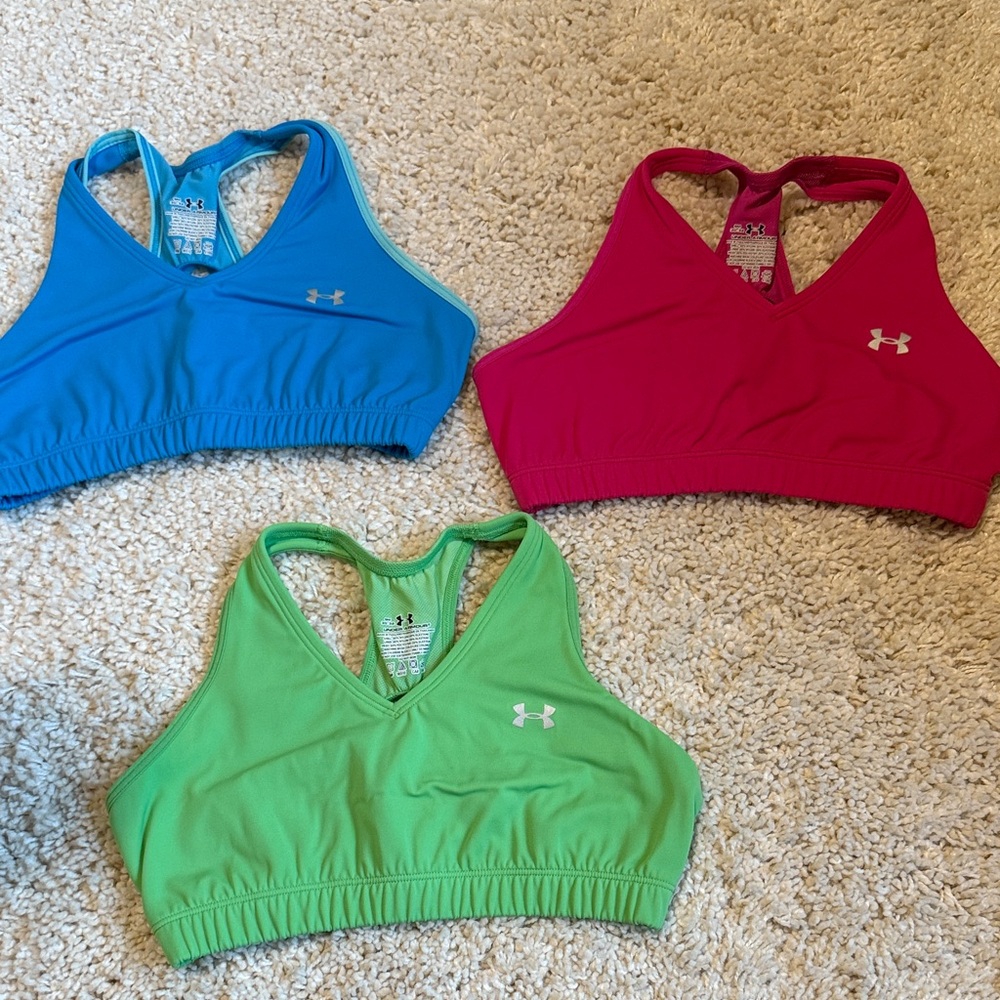 Set three new no tag Under armour blue pink small sport bra no wire
